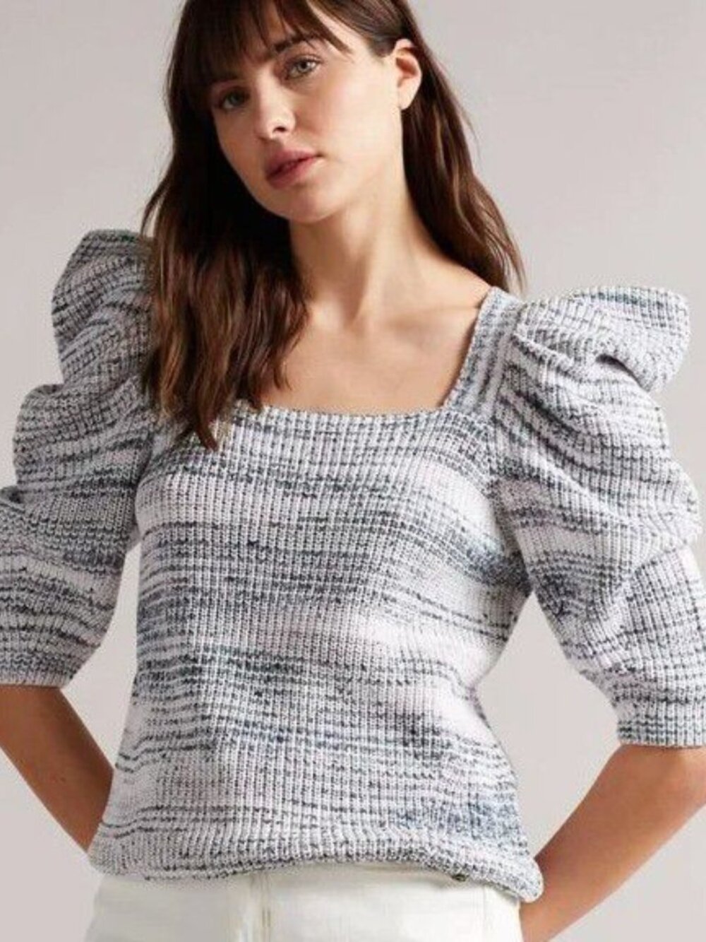 Ted Baker Womens Aspel Knit Top Tie Back Puff Sleeves Size 6 / US 16-18